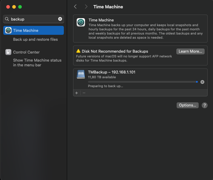 Time Machine backup using AFP on QNAP TS-412